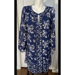 White House Black Market Sheath Dress Womens Size M Floral Blue Boho